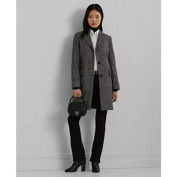 LAUREN Ralph Lauren Women's 14 Walker Long Herringbone Wool Blend Jacket Blazer - Picture 1 of 14